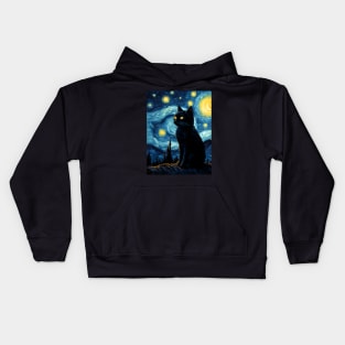 Starry Night Black Cat Kids Hoodie